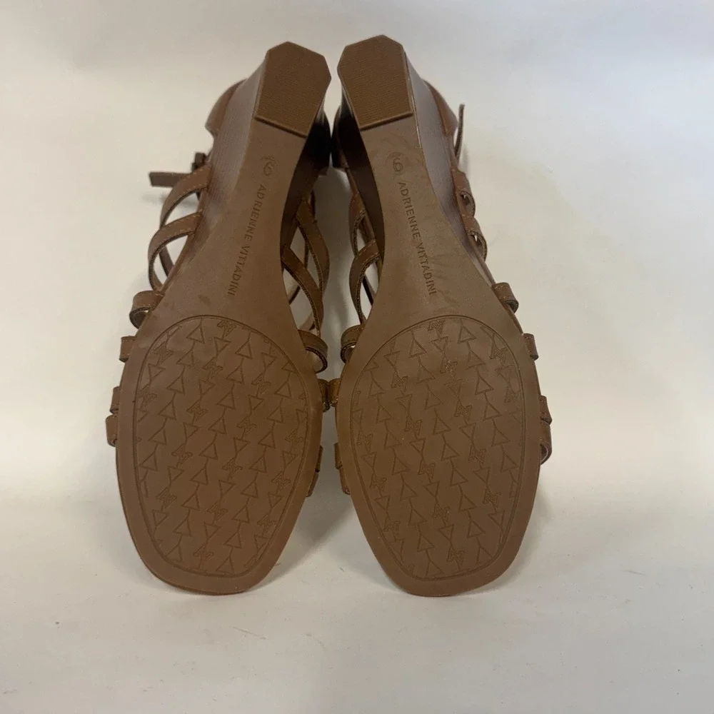 Adrienne Vittadini Abelina Womens Cognac Brown Strappy Wedge Sandals  9M